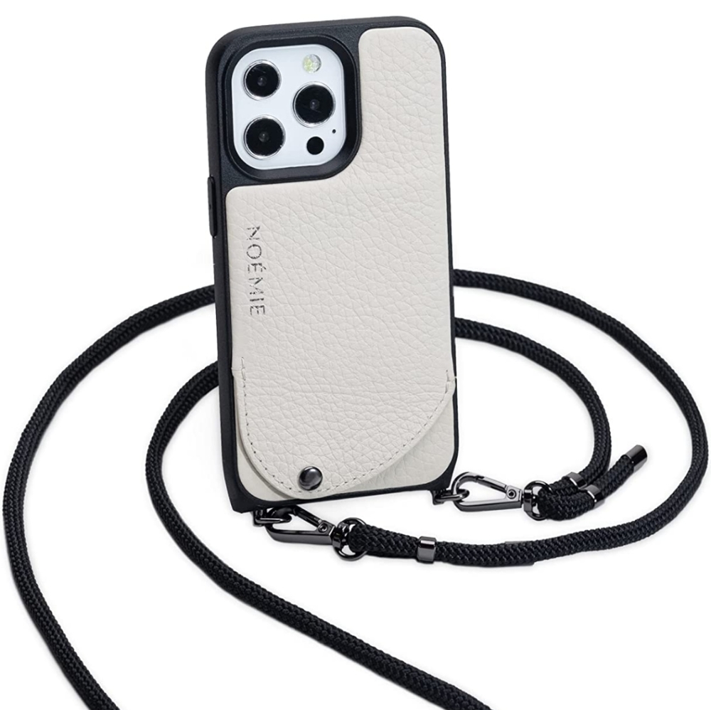 Noemie Napa Crossbody Case with Nylon Strap for iPhone 13 Pro, White